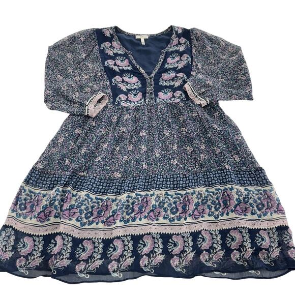 Joie Dress Womens Extra‎ Small XS Blue Purple Emlen Floral Silk Boho Peasant - Picture 2 of 10